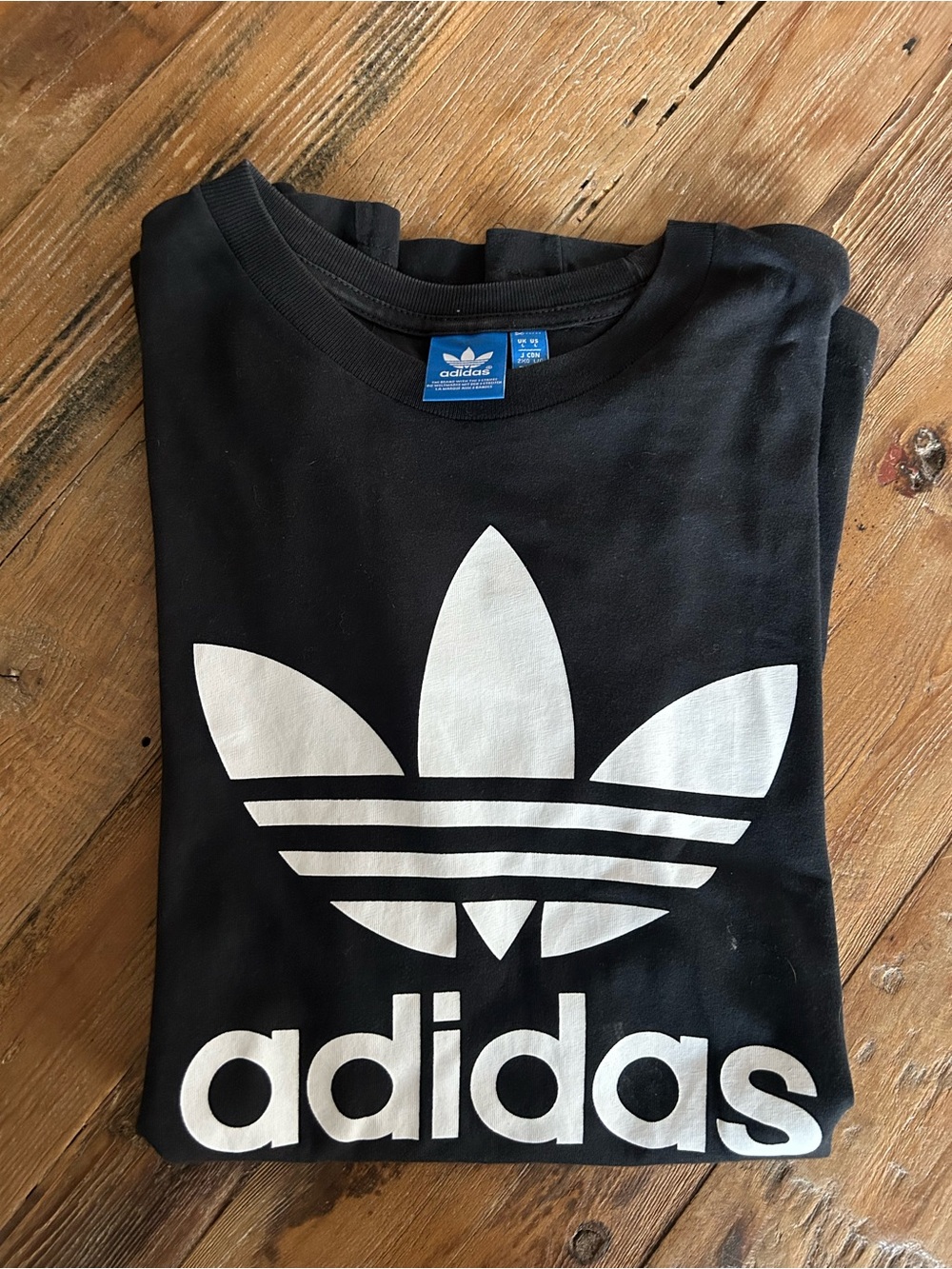 adidas Black T-Shirt with White Trefoil Tag and Logo